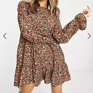 ASOS DESIGN crepe tiered smock romper in mini ditsy
